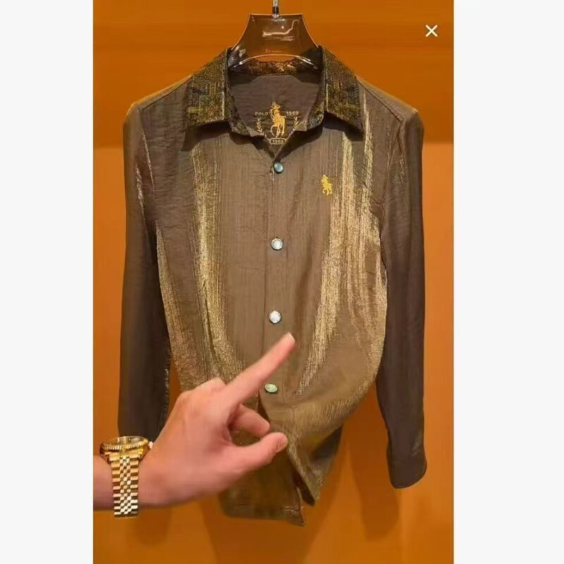 European-Style Embroidered Printed Men's Long-Sleeve Shirt, New Stylish and Fashionable Casual Trendy Top for Spring and Autumn