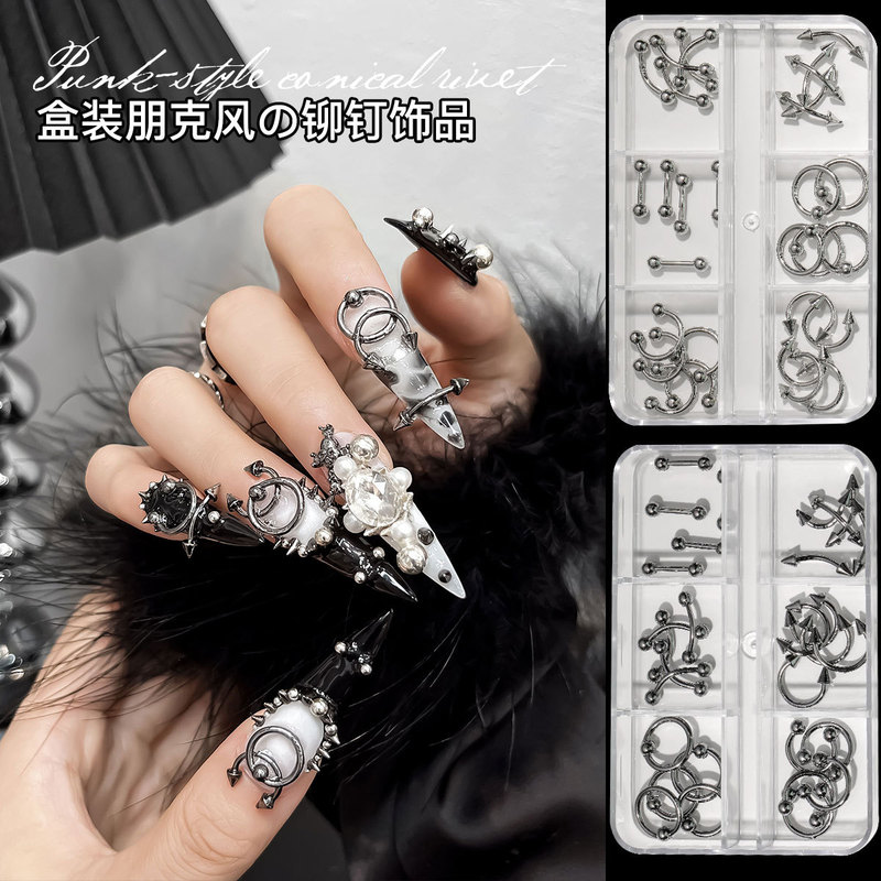 Nail Art Influencer New Perforated Decoration Hot Girl Punk Style Retro Ring Rivet Nail Pendant DIY Diamond Jewelry Nail Art Influencer New Perforated Decoration Hot Girl Punk Style Retro Ring Rivet Nail Pendant DIY Diamond Jewelry