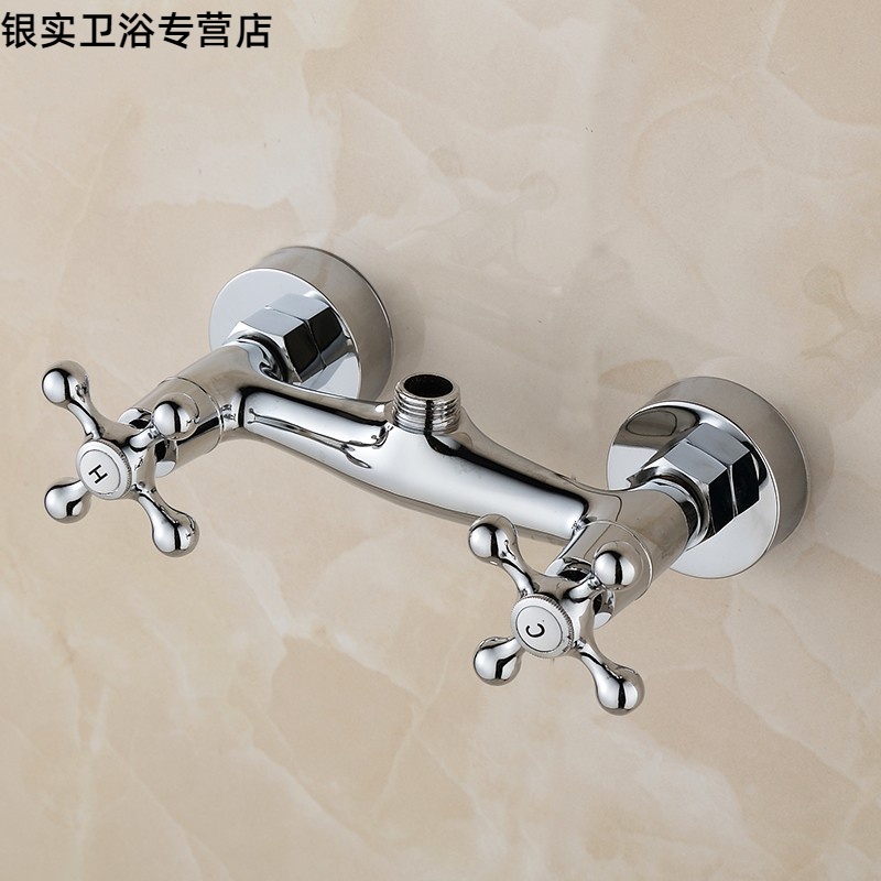 Full copper shower tap bathtub Simple shower head suit Double handle double switch hot and cold water mixing valve bathing shower shower nozzle
