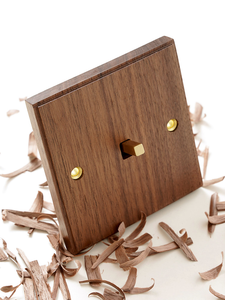 Pialt[Beihangjiao]Black Walnut Solid Wood Panel Brass Lever Retro Switch 86 Type Single Switch Putian