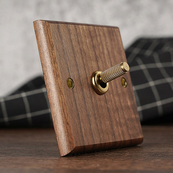 Pialt [Knurled Lever] Solid Wood Switch Brass Socket Black Walnut Vintage Homestay Wood Grain Single Switch