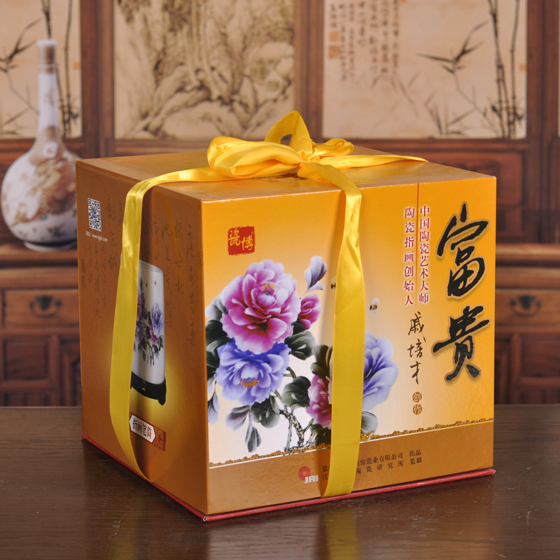 Porcelain, jingdezhen ceramic creative painting and calligraphy brush frame size brush pot desktop furnishing articles riches and honor peony qi PeiCai