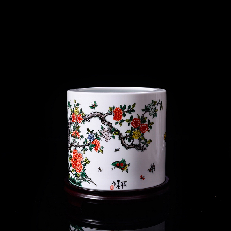 Porcelain, jingdezhen ceramic wool brush pot office supplies LanGuoHua icing on the cake bird large double ninth festival gift
