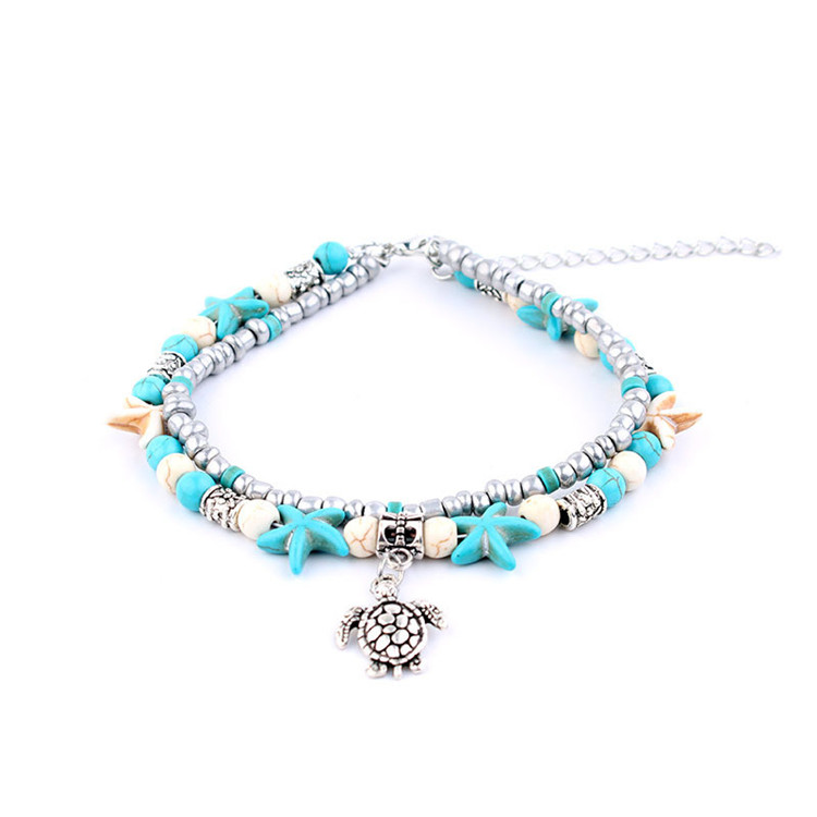 Mới châu Âu và Mỹ phong cách Bohemian sao biển mai rùa đính cườm vòng tay vòng tay trang sức bãi biển của phụ nữ lắc chân vàng