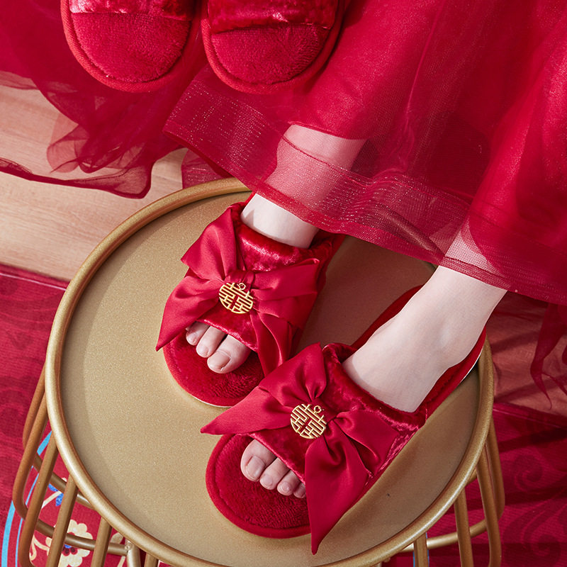 Wedding Slippers Festive Lovers Autumn Winter Great Red Couple of Weddings New Wedding Men and women Couple non-slip cotton slippers