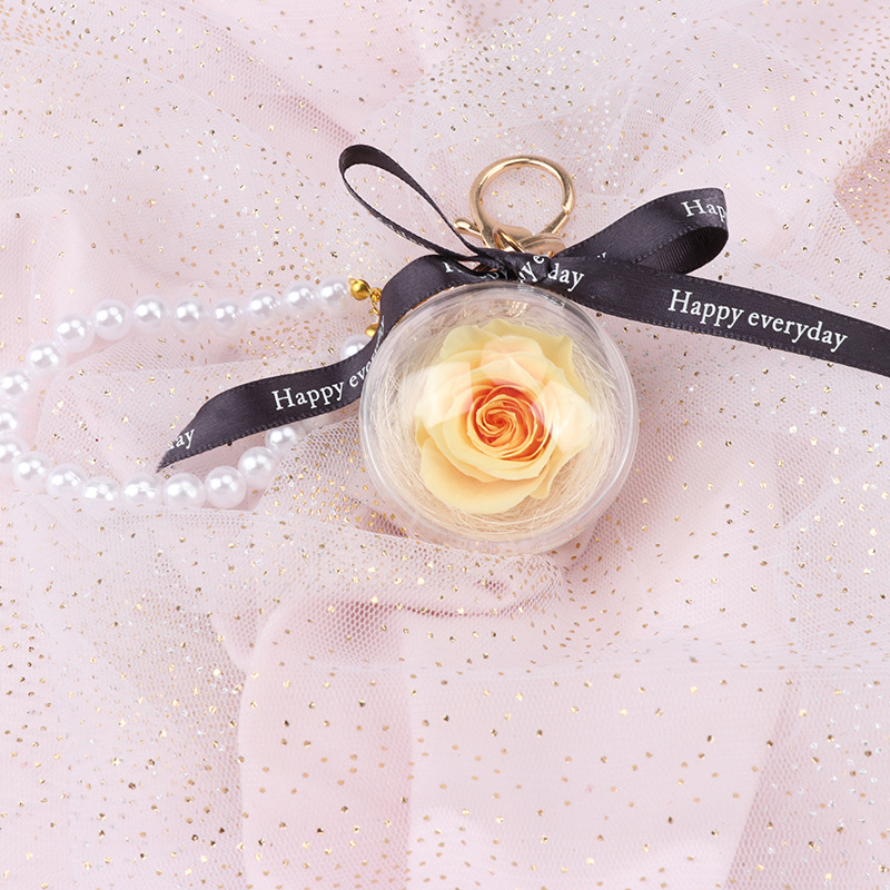 Light YellowImmortal flower Key buckle Immortality rose ins Dried flower vehicle Key chain Mother's Day 520 Valentine's Day gift Pendant