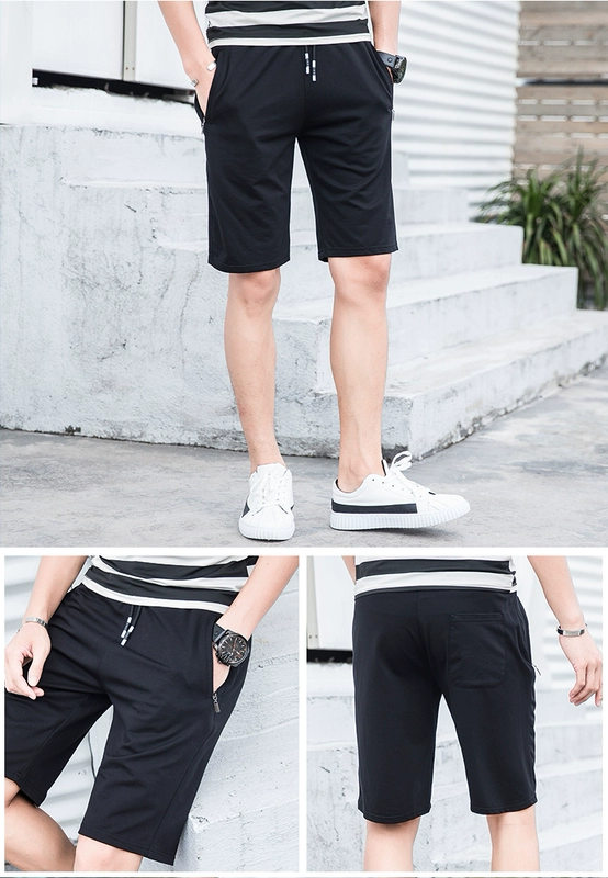 Quần short thể thao nam mùa hè nam 5 quần năm điểm cotton thường xuyên cắt quần quần lỏng lẻo chạy bãi biển quần thủy triều - Quần short