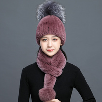 Hat female thick warm Rex rabbit fur hat winter rabbit hair hat Silver Fox ball casual bag head hat Korean version