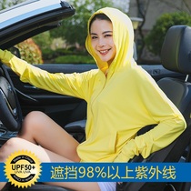 Summer sunscreen clothing womens short long sleeve hooded outdoor driving Korean version of travel anti ultraviolet sunscreen clothing thin coat