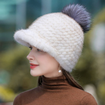 Mink woven fur hat thickened warm knight cap female new cute fox fur duck tongue cap in winter