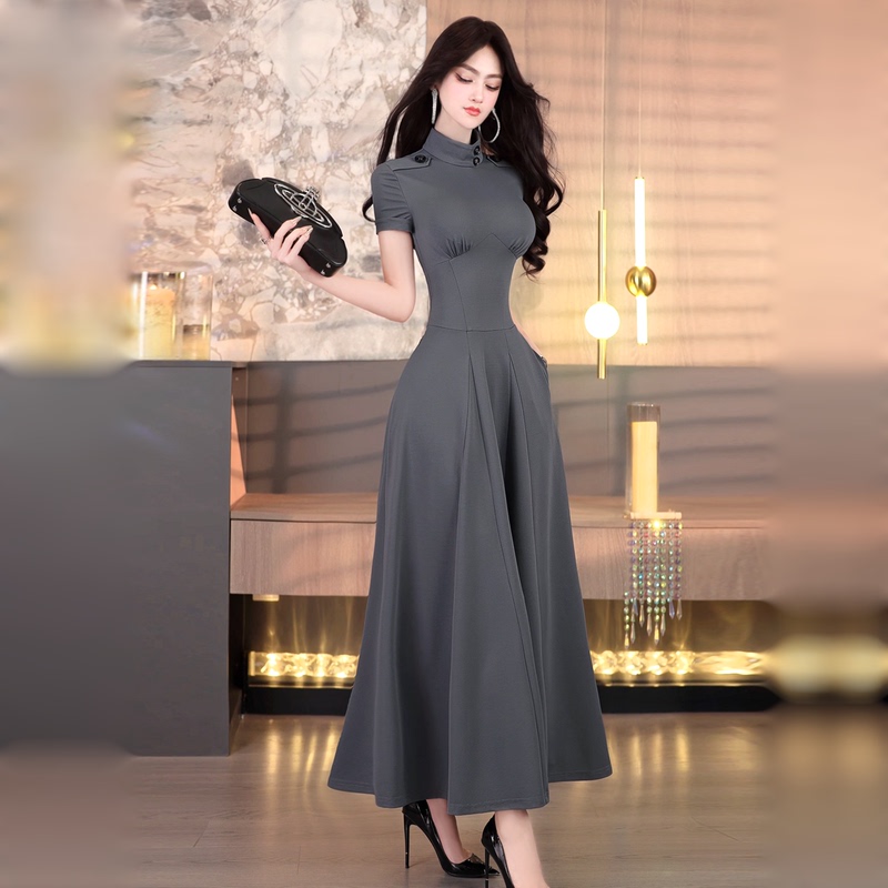 Vje Spring and Summer British Style Gray Turtleneck Dress 2026 New Design Waist-Cinching Over-The-Knee Long Skirt Vje Spring and Summer British Style Gray Turtleneck Dress 2026 New Design Waist-Cinching Over-The-Knee Long Skirt
