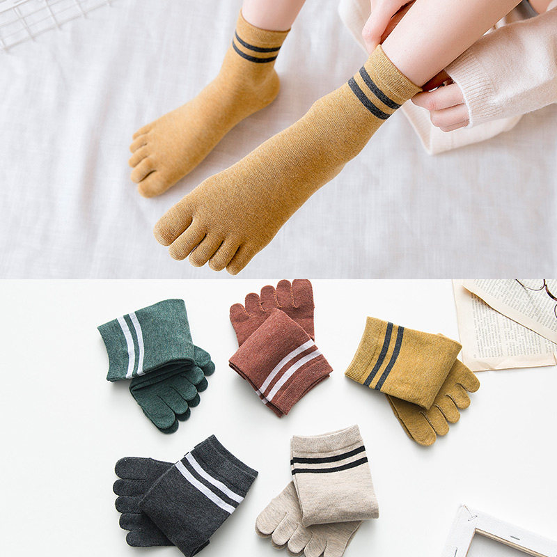 Five Finger Socks Lady Thin slim Anti-foot Gas Sub-toe Sox College Wind Sweat Sweat Pure Color Striped 100 hitch Silo Socks