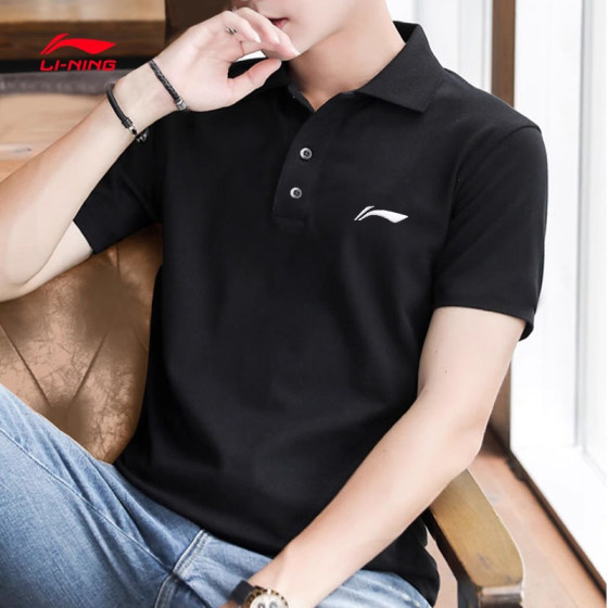 李宁POLO衫男士短袖t恤2025夏季新款运动纯棉翻领T透气半袖送爸爸