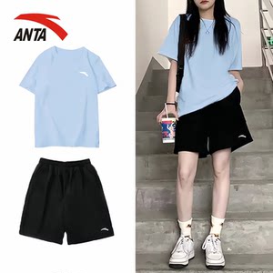 Anta Sports Suit for Girls, New Summer Style Sweat-Absorbent Quick-Drying Clothes and Pants, Short-Sleeved Shorts, Running Fitness Clothes, Two-Piece Set