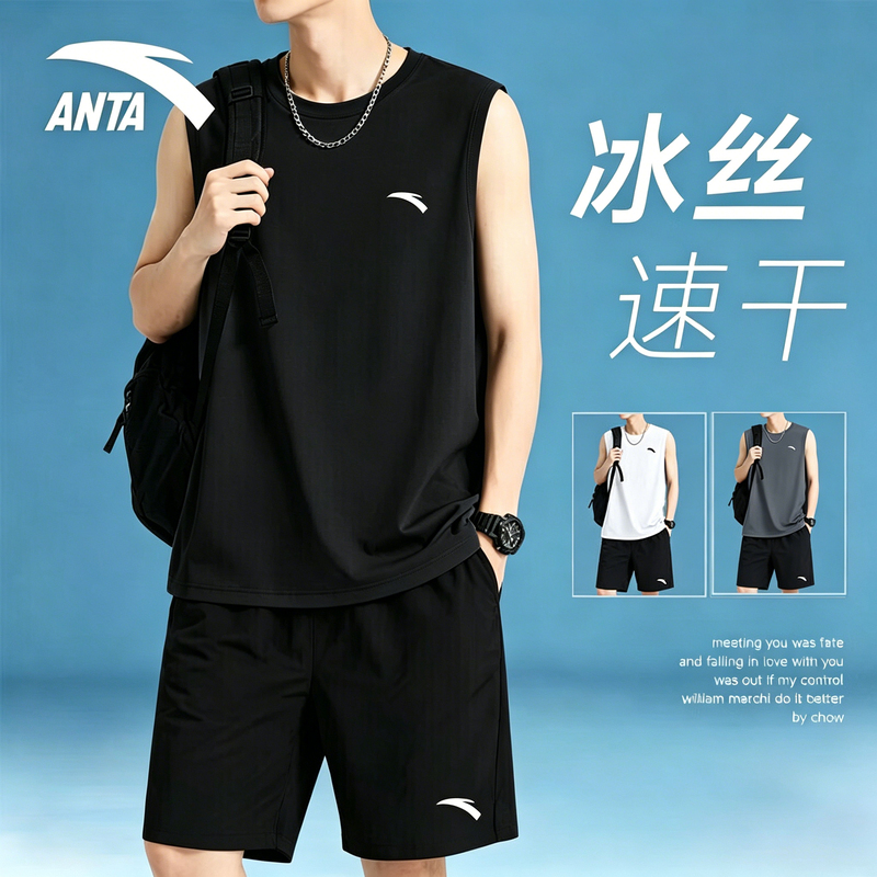 Anta Quick-Drying Vest Suit Men's Summer Fitness Clothing Men's Ice Silk Breathable Sleeveless Vest Running Sportswear