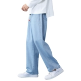 Спортивные мужские осенние демисезонные джинсы с начесом, штаны, свободный прямой крой