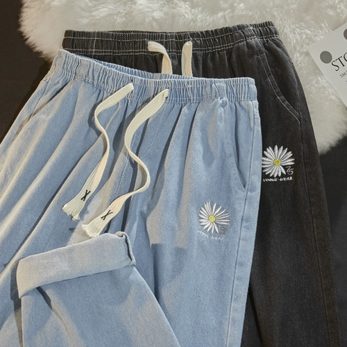 Мужские летние тонкие осенние джинсы, штаны, свободный прямой крой, оверсайз