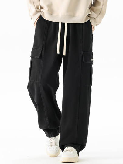 Pure cotton overalls men's autumn and winter 2025 new American retro multi-pocket loose wide-leg casual trousers