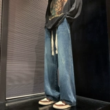 Мужские осенние демисезонные тонкие прямые свободные джинсы, спортивные штаны для отдыха, в американском стиле, свободный крой