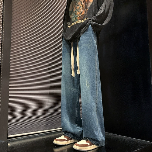 Мужские осенние демисезонные тонкие прямые свободные джинсы, спортивные штаны для отдыха, в американском стиле, свободный крой