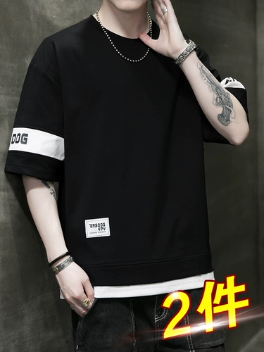 Комплект, тонкая черная цветная футболка с коротким рукавом для отдыха, оверсайз, короткий рукав