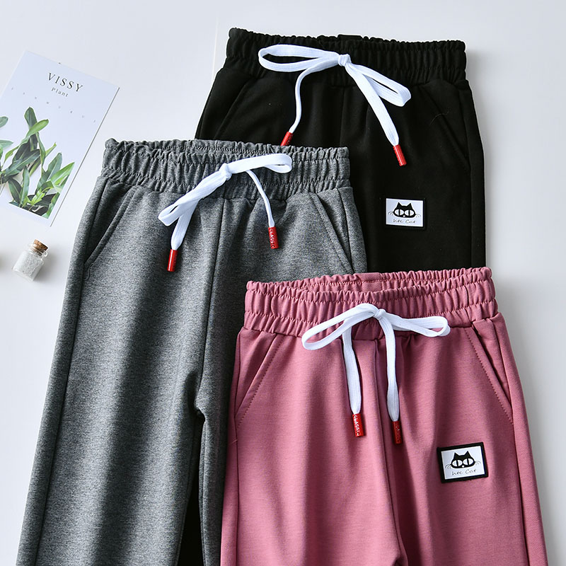 Qingcang Cô gái quần eo cỡ mùa xuân và mùa thu trẻ em vừa 2019 trẻ em mới sweatpants chàng trai mỏng quần âu.