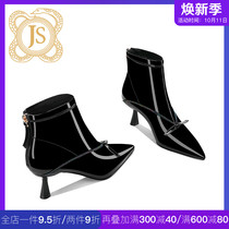 Small boots womens high black patent leather fashion foreign style with a skirt Peek boots womens autumn and winter