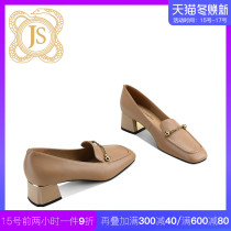 2021 early spring new classic retro deep mouth nude low-top shoes low heel buckle square head loafers women rough heel