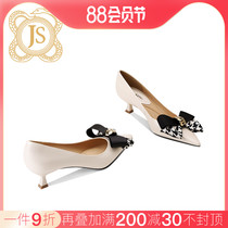 JESSICA Sophia with a skirt white single shoe woman in a soft - leather butterfly bow comfortable cat heel shoe