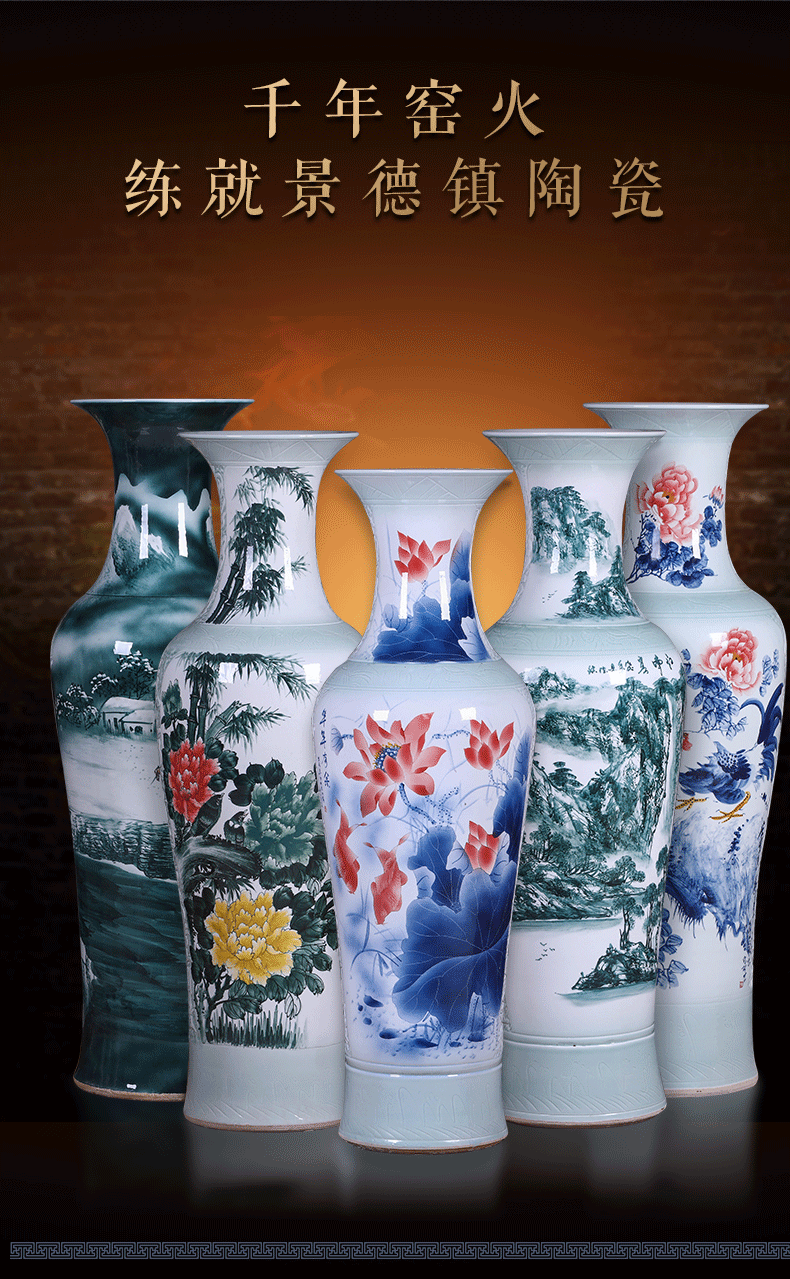 Jingdezhen ceramics hand - made big vase household living room TV cabinet floor porch decoration hotel furnishing articles