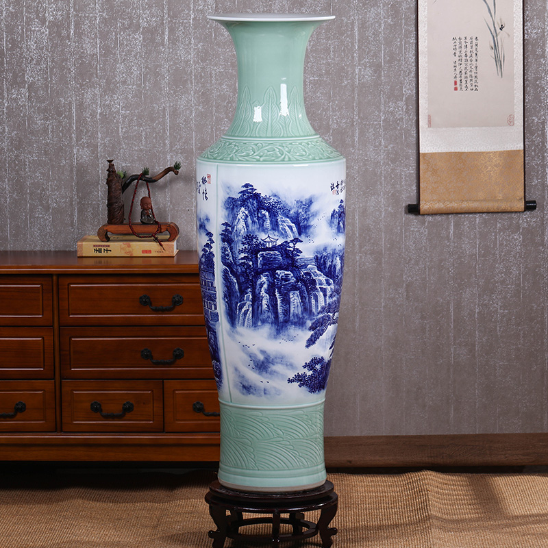 Jingdezhen ceramic large antique hand - made of blue and white porcelain vase furnishing articles furnishing articles home sitting room TV ark, adornment