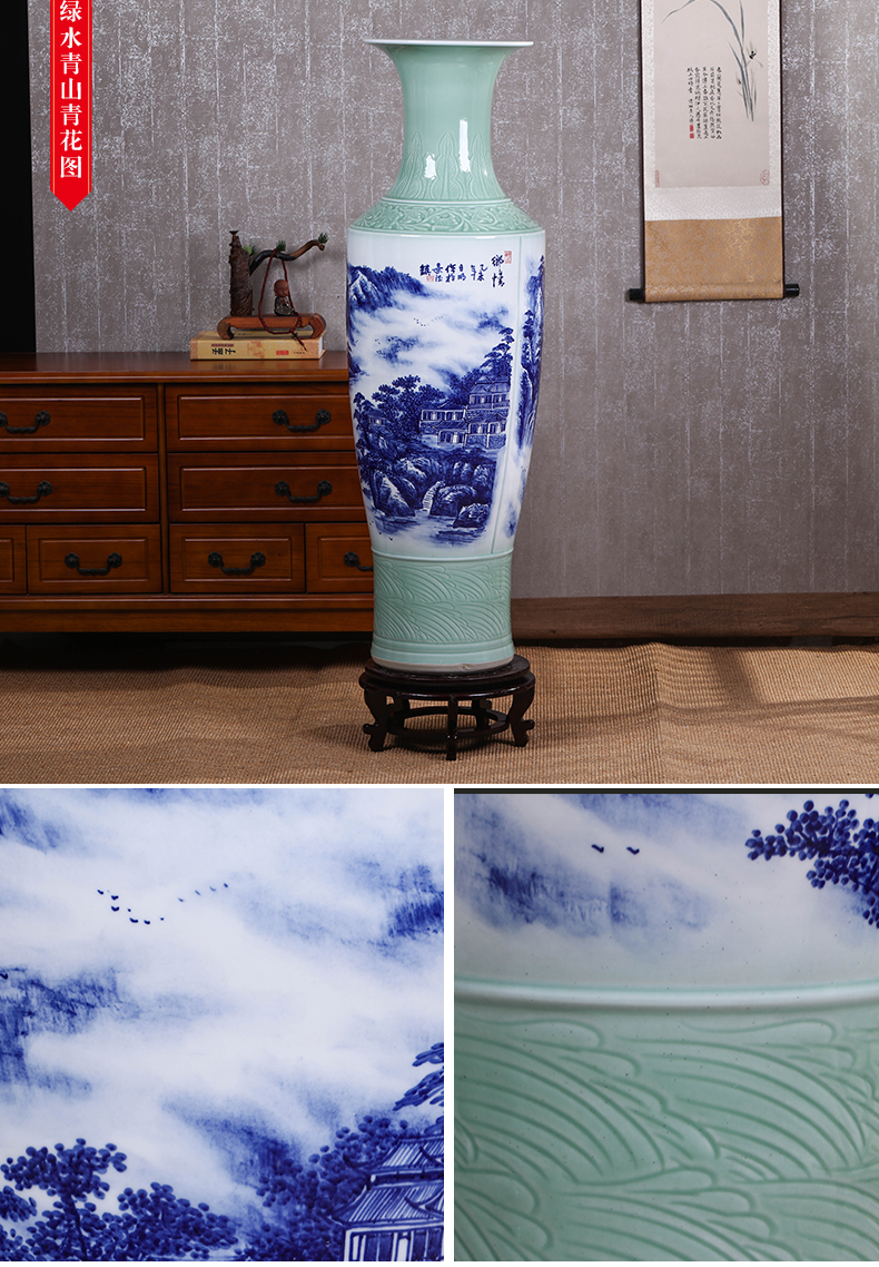 Jingdezhen ceramic large antique hand - made of blue and white porcelain vase furnishing articles furnishing articles home sitting room TV ark, adornment