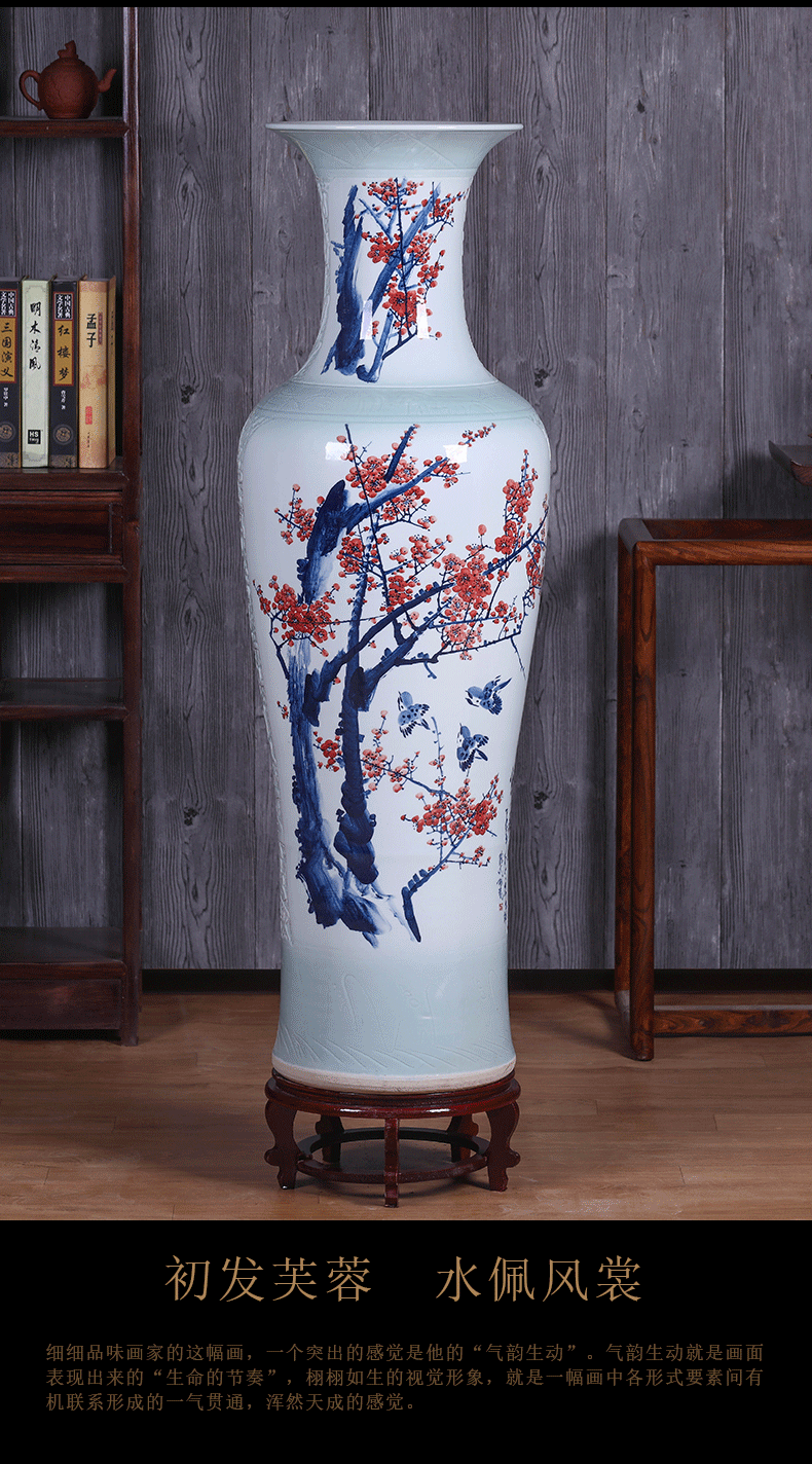 Jingdezhen ceramics hand - made big vase household living room TV cabinet floor porch decoration hotel furnishing articles