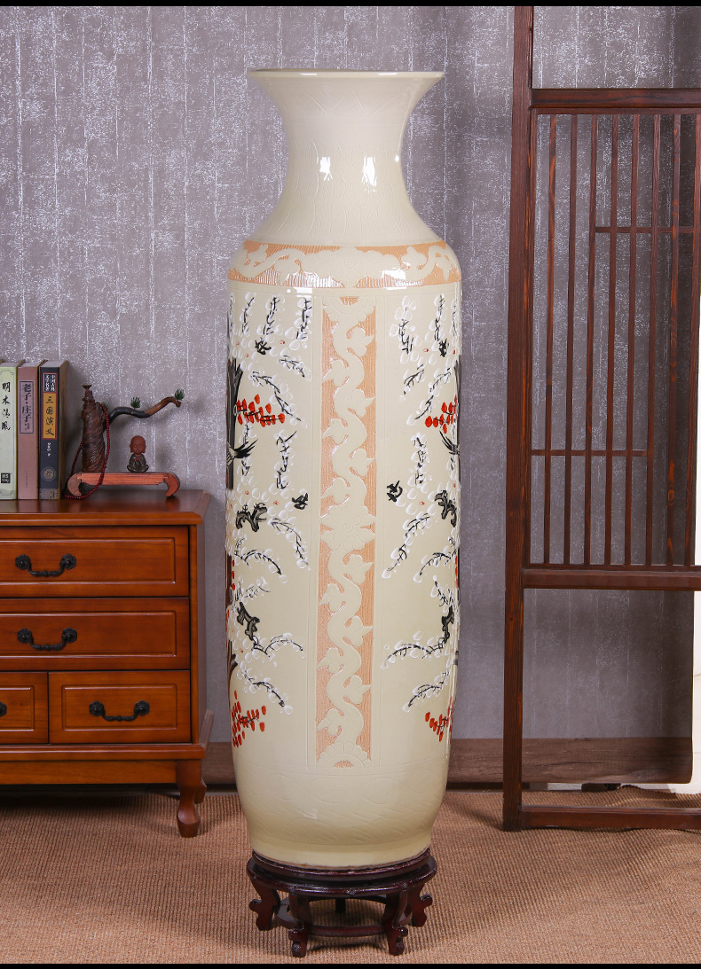 Jingdezhen chinaware big vase hand carved landing place bottle home sitting room TV ark adornment vase