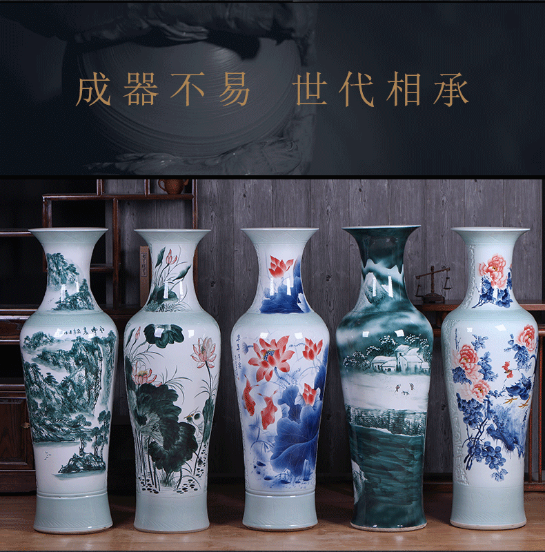 Jingdezhen ceramics hand - made big vase household living room TV cabinet floor porch decoration hotel furnishing articles