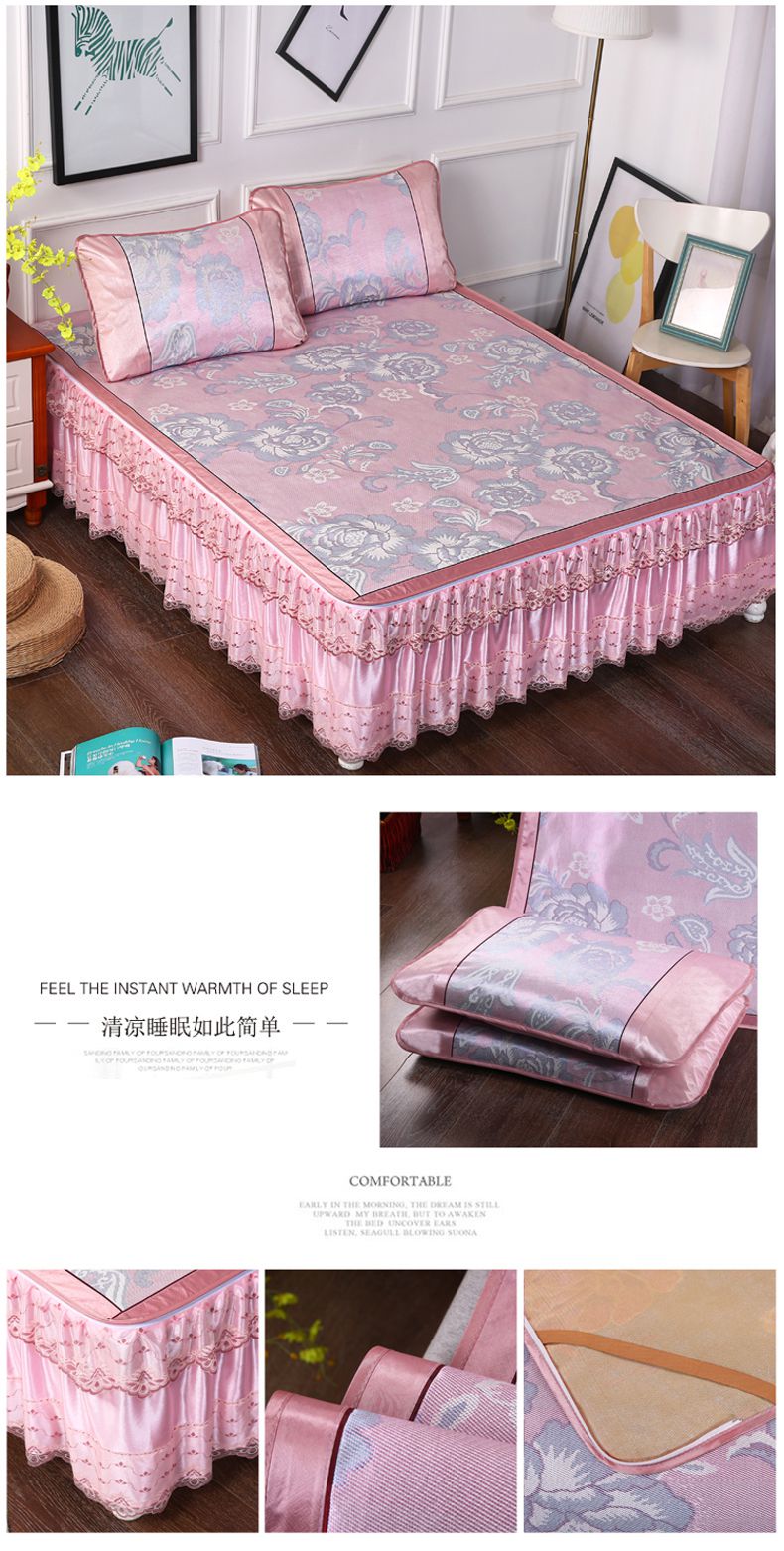 Đoạn mat ba mảnh giường váy 1,5 m 1,8 m giường ghế bông lụa băng mát Xilei Si mô hình ren mat - Thảm mùa hè chiếu mành tre