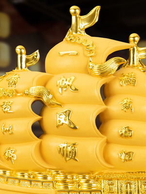一帆风顺帆船摆件沙金工艺客厅办公室酒柜办公桌装饰开业乔迁礼品