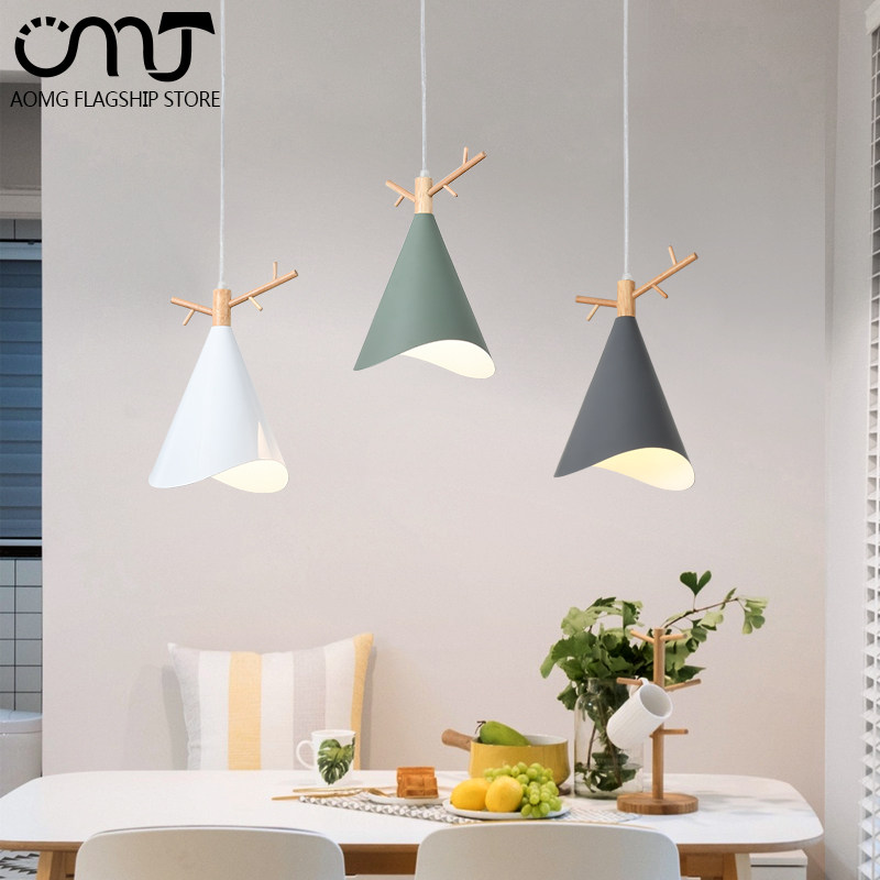 Nordic Style Dining Hall Chandelia Modern Minimalist Creative Personality Bar Cafeterie Wood Lamps Iron Art Trio lights
