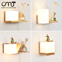 Japanese solid wood bedroom bedside wall lamp simple modern creative personality staircase aisle Nordic wooden living room wall lamp