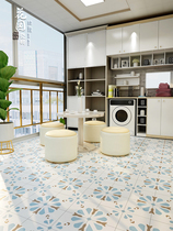 Nordic retro floral kitchen bathroom non-slip floor tiles background wall tiles hipster green 200 tile tiles