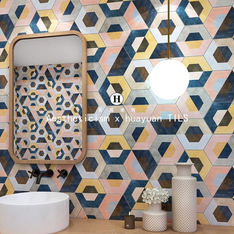Nordic retro personality hexagonal brick bar background wall balcony kitchen dressing room wall tile hexagonal tile