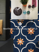 American retro tile toilet anti-slip floor tile bathroom bathroom toilet Toilet Balcony Kitchen Background Wall Small Flower Brick