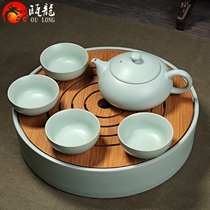  Ru Kiln Complete set of Kung Fu tea set Open piece Ru Porcelain travel tea set Xishi pot Tea cup Tea Tray Travel bag