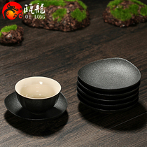  Black pottery teacup mat Kung Fu tea set Tea ceremony anti-heat insulation Bakelite tea mat Cup holder Tea holder base Ceramic tea tray accessories