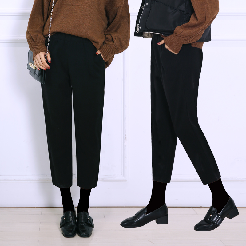 萝卜裤女冬毛呢 宽松小脚加厚哈伦裤女韩版加