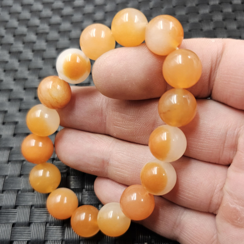 Xinjiang Hotan Quartzite Jade Round Bead Bracelet Orange Red White Bracelet Jade Bracelet Jewelry Bracelet