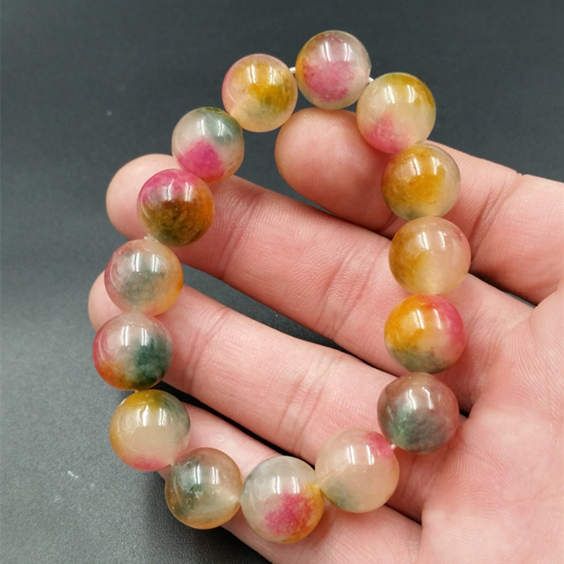 High-End Exquisite Natural Jade Quartzite Round Bead Bracelet 12mm Pink Round Bead Bracelet Jade Bracelet