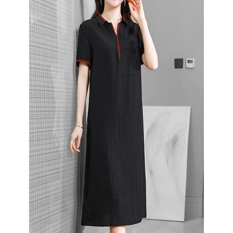 Mapping Hong Kong Genuine High-End Women's Clothing Crackle-Patterned Xiangyun Silk Dress Young Style Mulberry Silk H-Line Skirt