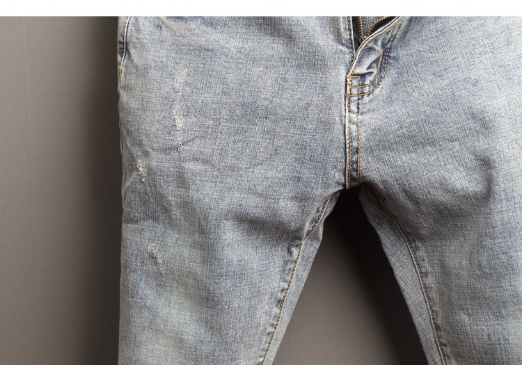 Thời trang nam hợp thời trang đơn giản và đơn giản, quần denim xanh nam mới Hàn Quốc trẻ trung quần hoang dã quần thun nam