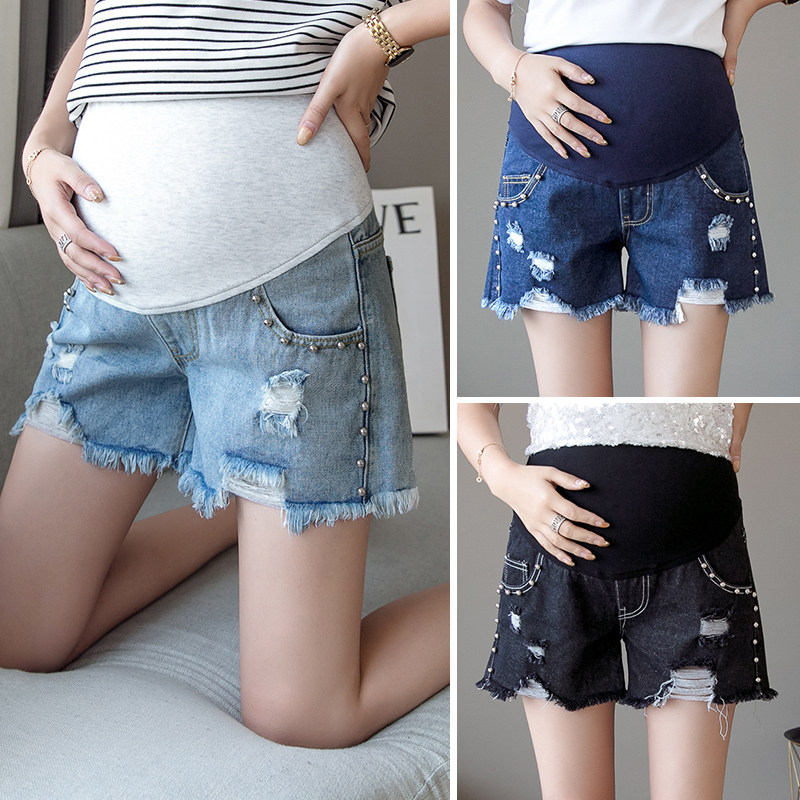 Pregnant women wearing summer thin summer wear loose spring and summer jeans safe shorts for pregnant women summer dress